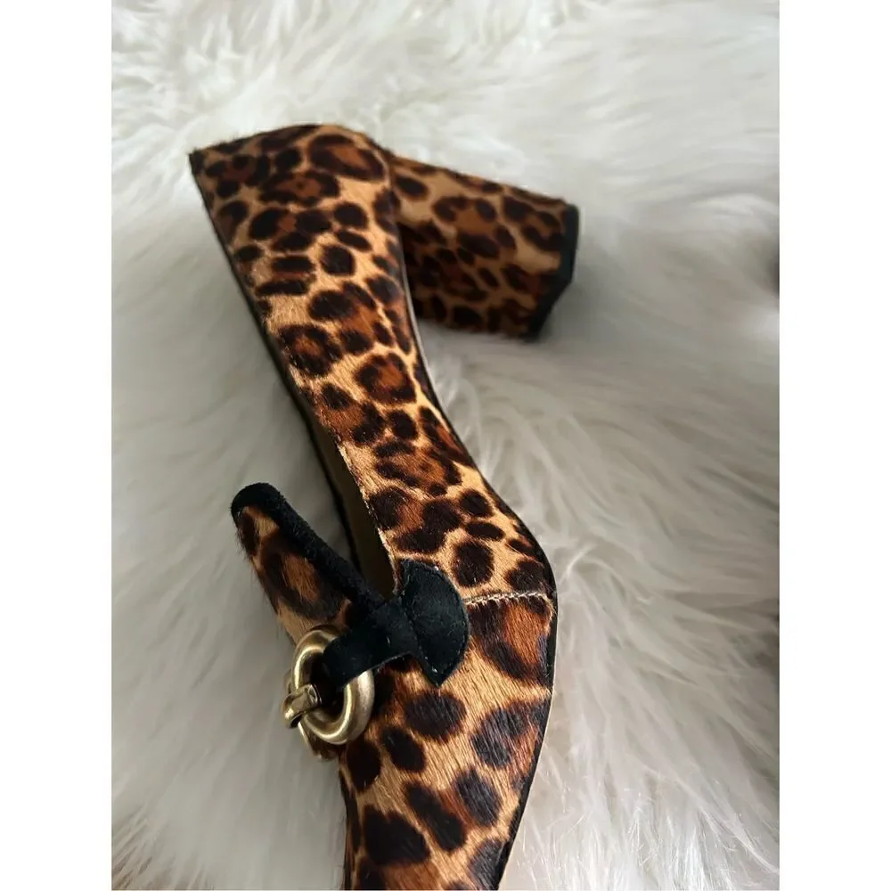 Ann Taylor loafers animal print size 8 chunky heel real fur